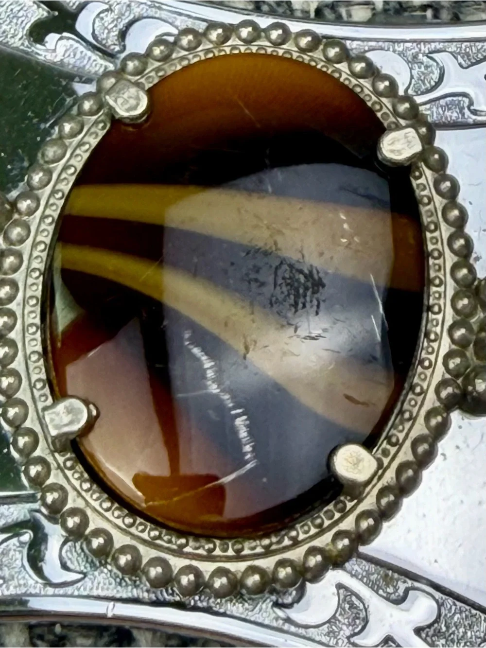 Western Belt Buckle Lot Faux Stone Cabochon Green Tiger Eye Look 2pc